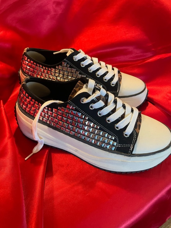 Wild one Shoes - Women’s Black & White Studded Platform Sneakers